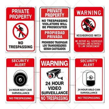 No Trespassing Opozorilni Znak Črna, Rdeča, Bela Kovinski Znak Video Nadzor Znak Stenski Dekor Dvorišče Znak Št Vnos Kovin Znaki