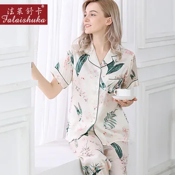 Nove, Sveže in pristen svile Cvetja pižamo določa ženske sleepwear korejski seksi, Elegantna moda čiste svile ženske pižame T8247