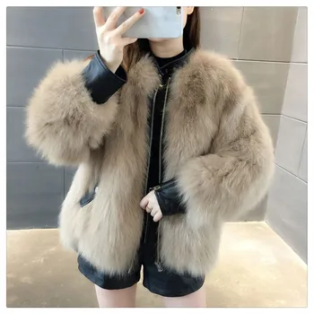 Nove Zimske Ženske modni Preplete Toplo Umetno fox fur Coats O-Vratu, Kratke Ohlapne Plus Velikost Vrhnja Ženska Plišastih suknjič 3XL A466