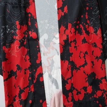 Novi Japonski Kimonos Moške Poletne Kostume Harajuku Yukata Anime Tiskanja Ohlapne Majice Ženske Jopico Samurai Japonske Tradicionalne Coats