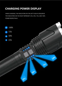 Novo XHP110 Močna Svetilka Lov Baklo USB Polnilne Flashlamp Z Ramenski Trak Power Prikaz Uporabite 26650 Baterije