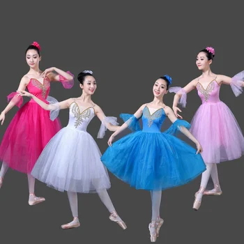 Odraslih Romantični Balet Tutu Vajo Praksi Krilo Swan Kostum za Ženske Dolgo Til Obleka Bela, roza, modra barva Balet Obrabe