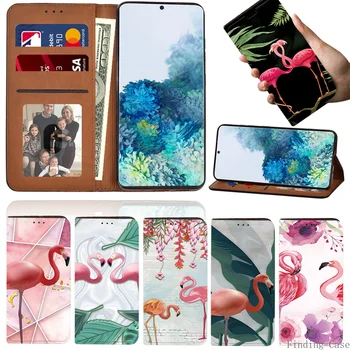 Ohišje za Samsung Galaxy S8/S9/S10/S10 Plus/S10e/S10 Lite/S20/S20 Plus/S20 - Flamingo Usnjene Denarnice Kartico Stojalo za mobilni Telefon Primeru