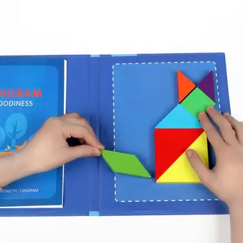 Otroci Igrače, Lesene 3d Magnetni Tangram Sestavljanke Usposabljanje Igra je za Otroka Učenje Izobraževalni Risalno Desko Igrače