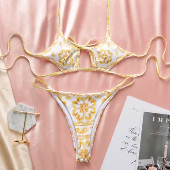 Paisley tiskanja bikini 2020 mujer Povodcem kopalke ženske Povoj kopalke ženske Votlih iz kopalke Visoko izreži biquini retro nova