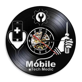 Pametne Naprave Fix Storitev Wall Art Prijavite Mobilni Telefon Servis Logo Stenske Ure Mobilne Tehnologije Medic Vinil Zapis Stenska Ura