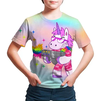 Poletje za Otroke T-Majice Samorog 3d Kawaii T-shirt Rojstni dan Tshirt za Otroke Smešno Samorog Fantje Dekleta T Shirt Samorog Vrhovi Tees