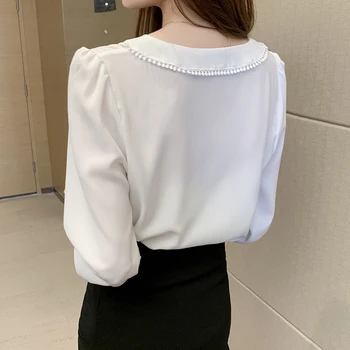 Pomlad korejski Modnih Oblačil Proti-vrat Šifon Majica 2020 Novi korejski Slog Oblikovanja Gumb Svoboden Strokovno Bluzo Ženske