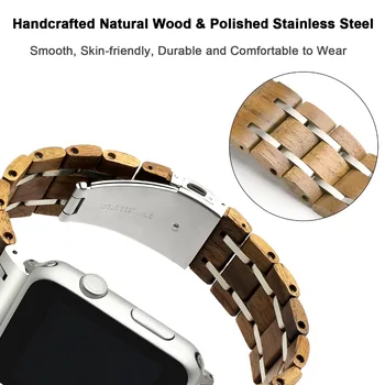 Pravega Lesa & Nerjavečega Jekla Watchband za iWatch Apple Watch 38/40/42/44 Serije 5 4 3 2 1 Sandalovine Band Povezavo Trak Pasu