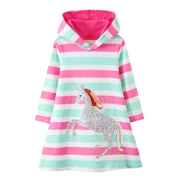 Proge Samorog Dekle Obleko Baby Dekleta Hooded Obleke za Pomlad Jesen Srčkan Dinozaver Dekleta Bombaž Samorog Otroška Oblačila