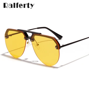Ralferty Vintage sončna Očala Ženske 2019 Prevelik Transparentno Rdeča Očala za Sonce Ženskega Rimless Odtenki UV400 lunette femme W181205