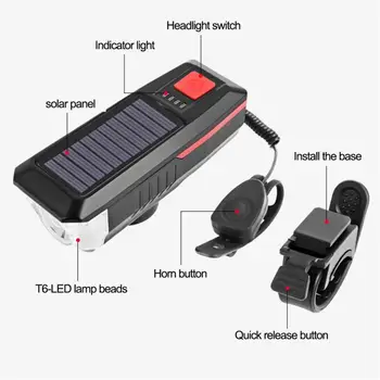 Solar Powered USB Polnilne Kolo Kolo Smerniki 2000mAh Kolesarska Svetilka w/ 120dB Rog