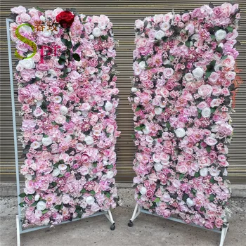 SPR Top prodajne roll up krpo nazaj vroče roza svileni cvet steno za poroko ozadje dekoracijo