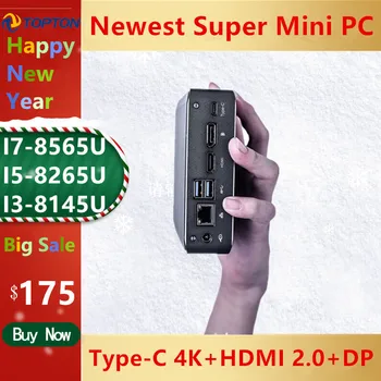 Super Mini PC i7-8565U I5-8265U I3-8145U 2*DDR4 RAM M. 2 NVMe Žep Nuc portatil PC Računalniku Windows 10 Pro Tip-c 4K HDMI2.0 DP