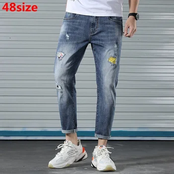 Tide blagovne znamke jeans pomlad poletje moške velikosti hlač mladi luknjo tanke Gleženj-Dolžina hlače Študent plus velikost 42 44 46 48