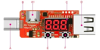 Tip-C PD3.0 Digitalni Voltmeter Ampermeter Tester Instrument Samodejno Hitro Polnjenje Sproži Odbor