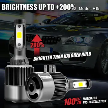 TXVSO8 Mini H15 Avto Smerniki Žarnice LED Bela, 6000K Teče Osvetlitev 12V Visoke Kakovosti Halogenske svetilke 11000LM 55W/podaljšana osvetlitev (bulb z COB Žetonov