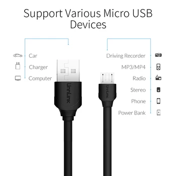Unnlink Micro USB Napajalni Kabel 3,5 m DC 5V 2A Bakrene Žice Napajalni Kabel Kabel Za Avto DVR Kamera, GPS Vožnje Diktafon