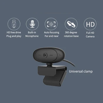 USB Webcam HD Brezplačno Pogon Plug And Play Vgrajen Mikrofon Samodejno Izostritev Daleč In Blizu 360 Drgree Full HD Kamera