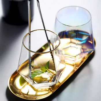 Ustvarjalne Geometrijo Stekleni Pokal Zlata Platišča Kristalno Pregleden Zidane Kave Vrč Vina cocktail Mleko Čaj Pokal Drinkware Nekaj Daril