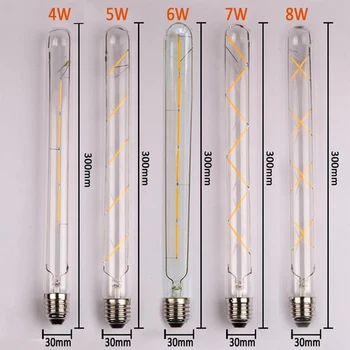 Vintage LED Edison Žarnica T185/T225/T300 2/3/4/5/6/7/8W 110-130V ali 220-240V E27 Volframove Žarnice Cev Spiralna