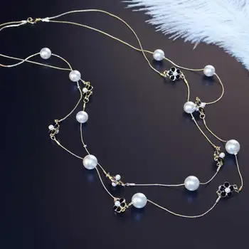 Votlo camellia biser dolgo ogrlico večplastne jesensko zimski pulover verige ogrlica za ženske