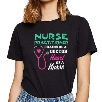 Vrhovi Majica s kratkimi rokavi Ženske medicinska sestra, zdravnik, možgani zdravnik srce a n Osnovna Črna Meri Tshirt Ženske