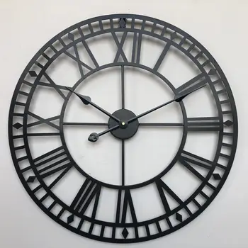 Vroče prodaje Evropski stil črni krog rimskega kovanega železa stenske ure dnevno sobo prevelik dekorativna stenska ura quartz ura