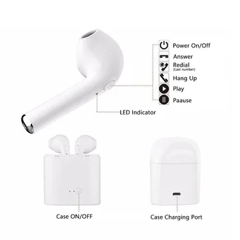 Vroče Prodaje Novih i7s TWS Brezžične Bluetooth Slušalke za V uho Stereo šport Čepkov Slušalke Z Mikrofonom Polnjenje Polje za Telefon