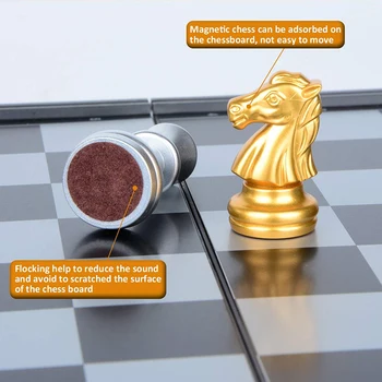 Vroče Zložljiva Magnetni Potni Šah Set Za Otroke in Odrasle, Šah, družabne Igre 25x25cm (Gold&Silver Šahovske Figure)