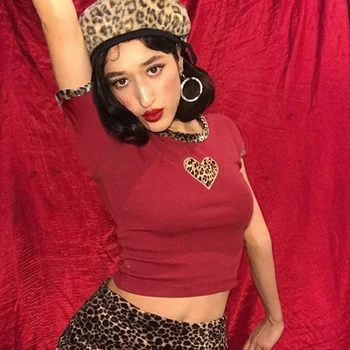 Waatfaak Leopard Mozaik Osnovnih Tshirt Ženske Priložnostne Kratek Rokav Moda Poletje Grafika, Rdeča Majica Harajuku Tees T Srajce 2019