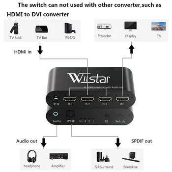 Wiistar SPDIF/TOSLINK Optični Audio 3x1 Digitalni Optični Preklopnik HDMI Stikalo za Ločevanje Extender z IR Oddaljeni Contro