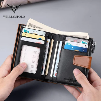 WilliamPolo novo RFID moške denarnice multi funkcija mehko platno Mini Denarnice, velike zmogljivosti, posnetek s plug-vozniško dovoljenje pokrov