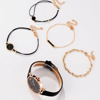 Woweinie 5pcs Set Top Modni Stil Žensk Luksuzno Usnje Pasu Analogna Quartz ročno uro Dame Watch Ženske obleke Reloj Mujer