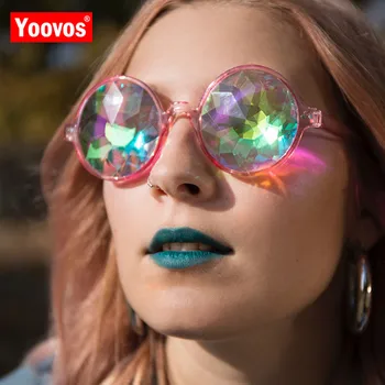 Yoovos Letnik Okrogle Očala Rave Mozaik Kristalno Sončna Očala Modni Klub Stranka Psihedelični Prizmo Diffracted Leče, Sončna Očala