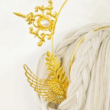 Zlato Dvojno rabo, ki je Krasen Deviška Boginja Lase Krono Letnik Kraljica Lolita Princess Cosplay Handwork Glavo KC Lase Hoop Headdress