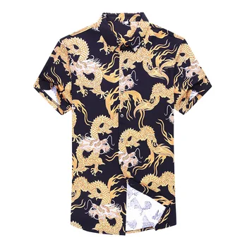 Zlato rumeno zmaj vzorec 3d tiskanje moda kratka sleeved majico Poletje kakovost bombaža mehko udobno kul moški majica M-7XL