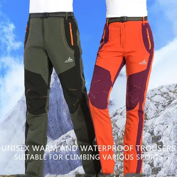 Zunanji hlače Flis pohodniške hlače Moški Jeseni Softshell Hlače Ženske topla nepremočljiva toplotne Gorsko Plezanje Smučarske hlače S/4XL