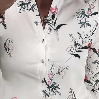 Ženske Majice Cvetlični Bluzo Majice z Dolgimi Rokavi Ženske Camisas Femininas Tiskanje Gumb Ženske Majice Za Pomlad Vrhovi Bluzo