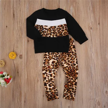 1-4Years Moda Malčka, Otroci, Dekleta, Kompleti Oblačil Dekleta Leopard Tiskanja Puloverju Sweatshirts Vrhovi+Hlače Priložnostne Obleke, Trenirke
