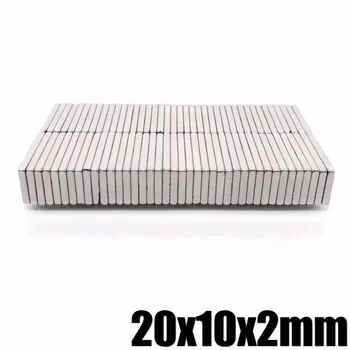 100 kozarcev 20x10x2mm Super Močan Majhne Neodymium Magnetom Blok Stalno N35 NdFeB Močne Magnetne Kocke Magneti 20*10*2 mm