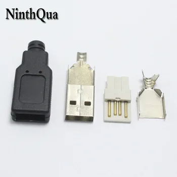 10set Tip Moškega, USB 2.0 Podaljšek Kabel Adapter za Sinhronizacijo Podatkov Pretvornik 4 v 1 Črna DIY Popravila Priključek Prosto-Varjenje