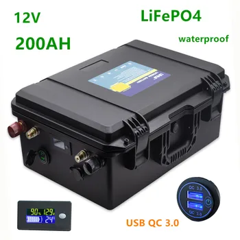 12v Lifepo4 200ah baterije lifepo4 12V 200AH nepremočljiva litij-ionska baterija za 12,8 v baterije za RV,čoln, inverter,sončna