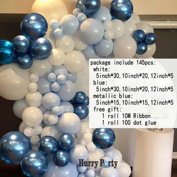 145Pcs Kovinsko Modra Ballon Garland Arch Kit Pastelnih Macaron Modra Bela Latex Baloni Posla Stranke Obletnico Dekoracijo