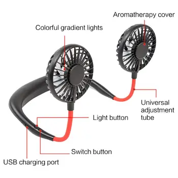 2019 Novi Mini Prenosni LED Luči USB Polnilne Fan Vratu Visi Slog Dvojno Hlajenje Leni Ventilator za Študentski Dom v Šolo