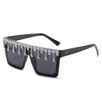 2020 Nov Kvadratni Diamond Prevelik sončna Očala Ženske Velik Okvir Letnik Luksuzni Kristalno Očala za Sonce Obesek Nosorogovo Odtenki UV400