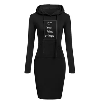 2021 Novo Meri Print DIY Vaše všeč Fotografijo ali Logotip Ženske long Sleeve Hooded Dekleta ženska Seksi Obleko Oblačila Bodycon Obleke