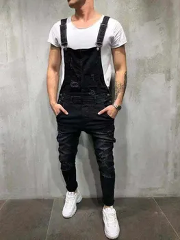 2021 Oversize Moda za Moške Ripped Kavbojke Jumpsuits Hlače Poleti Hi Ulica Stiski Traper hlače z Oprsnikom Kombinezon Za Človeka Suspender Hlače