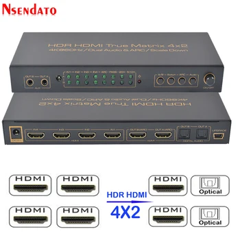 4x2 HDR HDMI Matrix Stikalo 4K 60Hz 4 V 2 Out HDMI Splitter Audio Preklopnik Extractor LOKA AUX SPDIF Lestvici Navzdol Za PS3 PS4 TV DVD