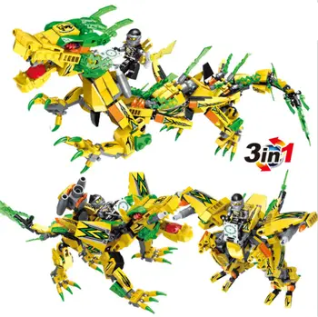 52 cm Hsanhe Mini Ninjago Nabor gradnikov 3 v 1 Zelena Ninja Mech Dragon knight Garmadon Charlie DIY izobraževalne Igrače Opeke